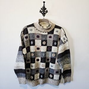 Vintage Entrée Wool Blend Sweater Size M Patchwork Crew Neck Pullover